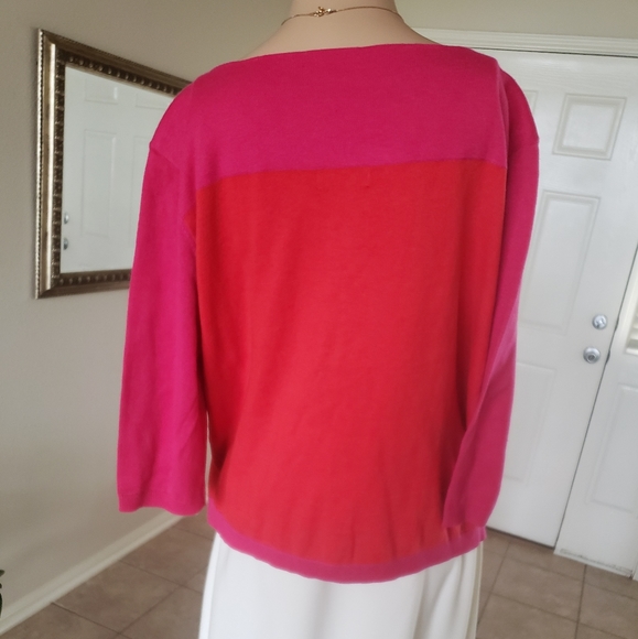 Pink & red colorblock xl crewneck 3/4 sleeve ribbed hems front pockets - Picture 4 of 7